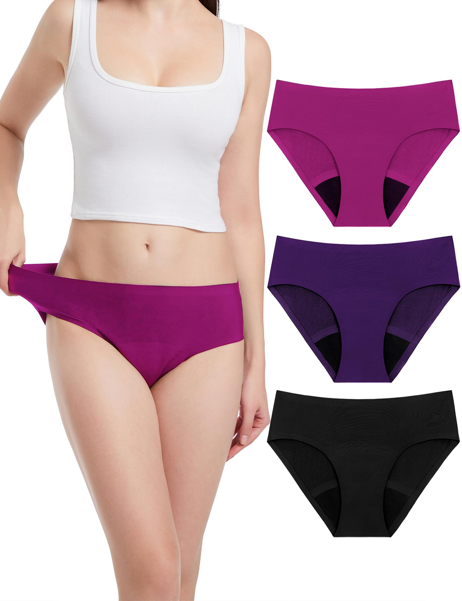 EcoPeriod - Ropa interior menstrual para mujer, flujo pesado, a prueba de fugas, sin costuras, bragas menstruales