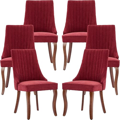 Vista 40 de Juego de 6 sillas de comedor de mediados de siglo color beige, juego de 6 sillas modernas para cocina y comedor, sillas de cocina tapizadas en tela