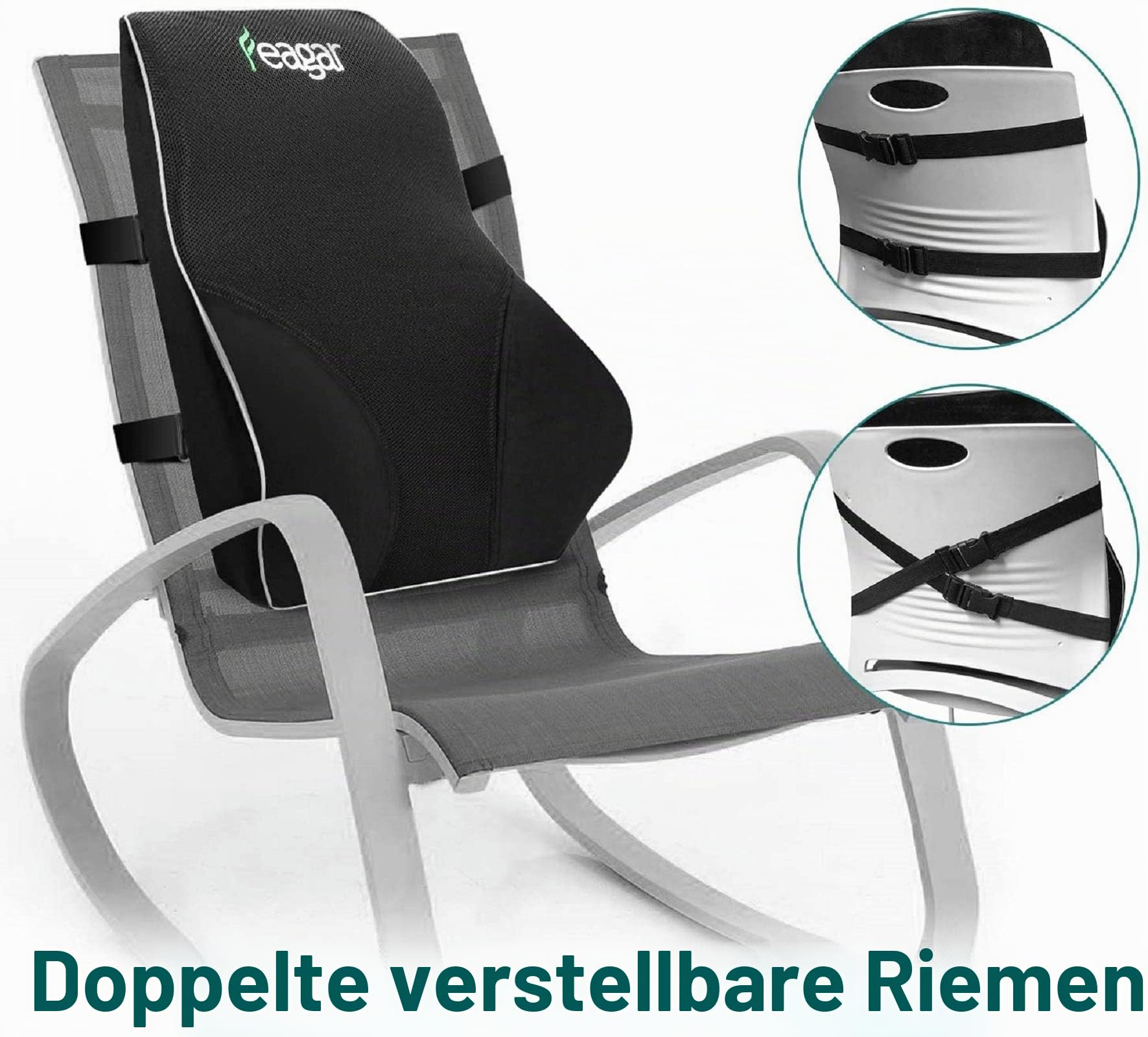 Feagar Lendenkissen - Memory Foam Rückenkissen für Bürostuhl & Sofa | Rückenstütze-Kissen für Büro & Zuhause, Schwarz | Ergonomisches Rückenkissen, Rückenstütze Für Büro & Zuhause, Schmerzfreier Lendenwirbel, Atmungsaktiv, Komfort