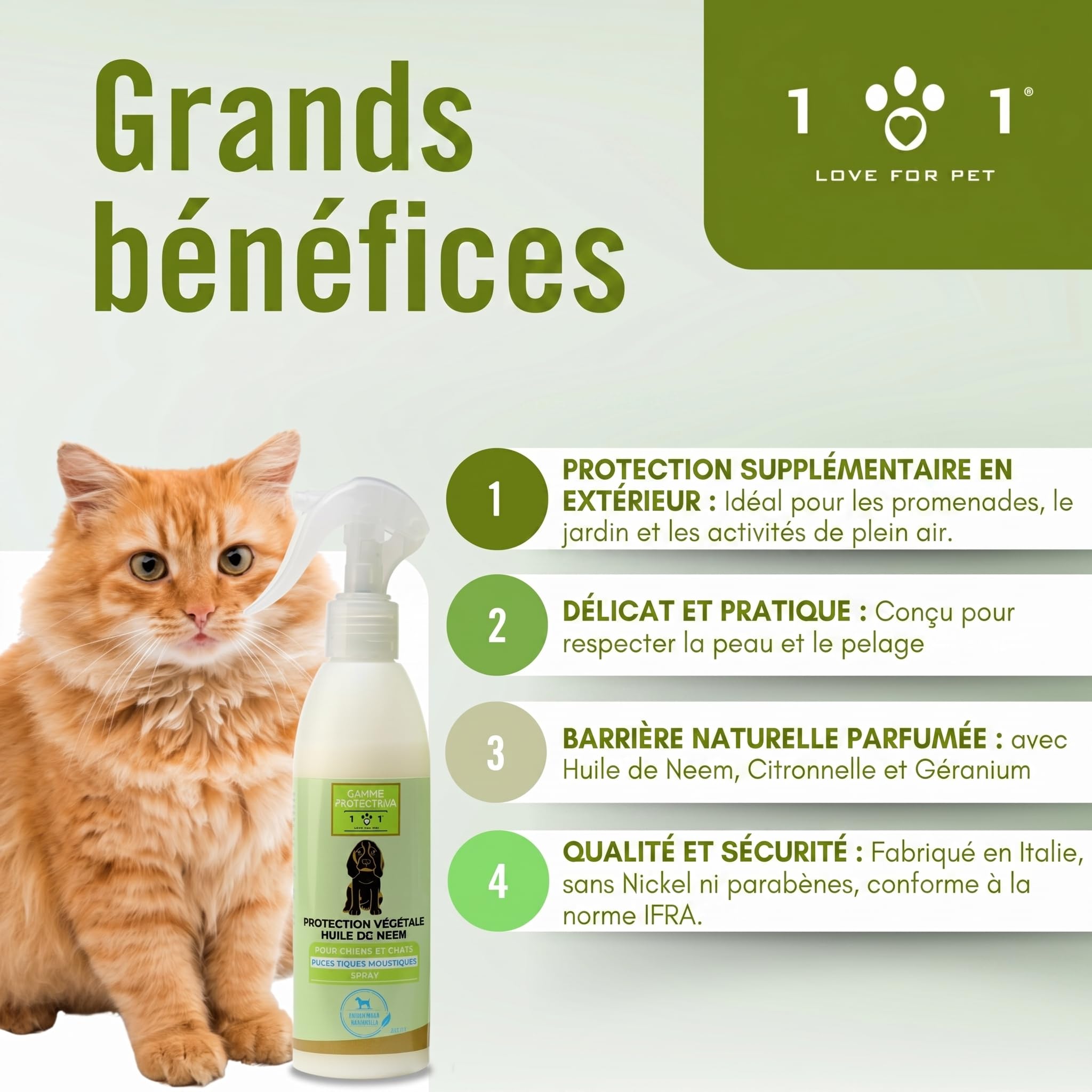 Huile de Neem Spray Anti Tique Chien et Chat 250 ML, Protection Végétale Anti Puces Chat, Anti Moustique Chien, et Anti Puce Prêt à l'emploi Linea 101
