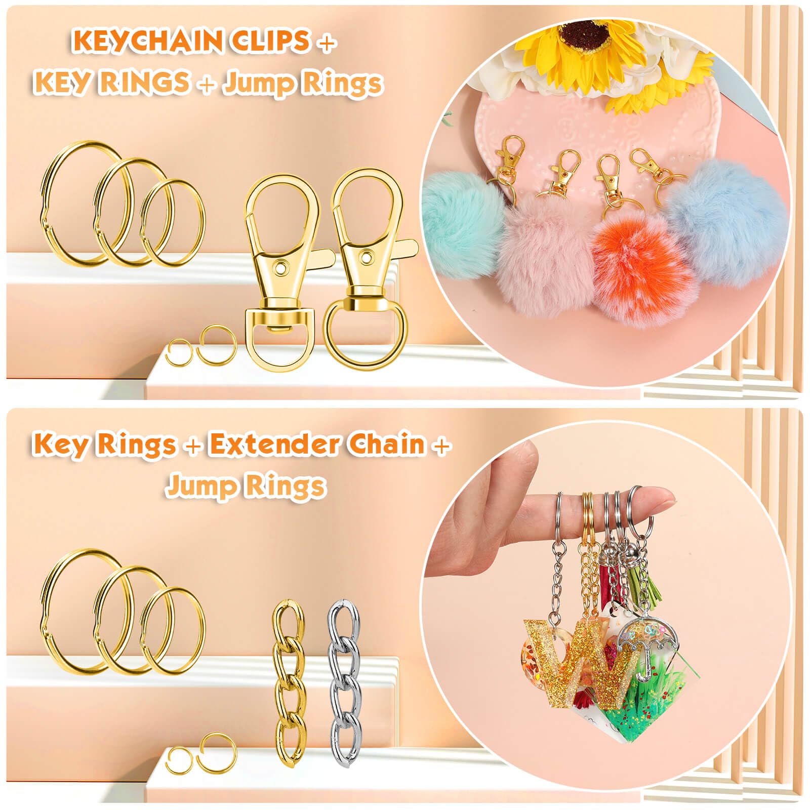 PAXCOO 990PCS Keychain Making Kit, Keychain Craft Supplies Including Key Chain Hooks, Lobster Clasps, Key Rings and Jump Rings for Key Chain Making and Jewelry Making