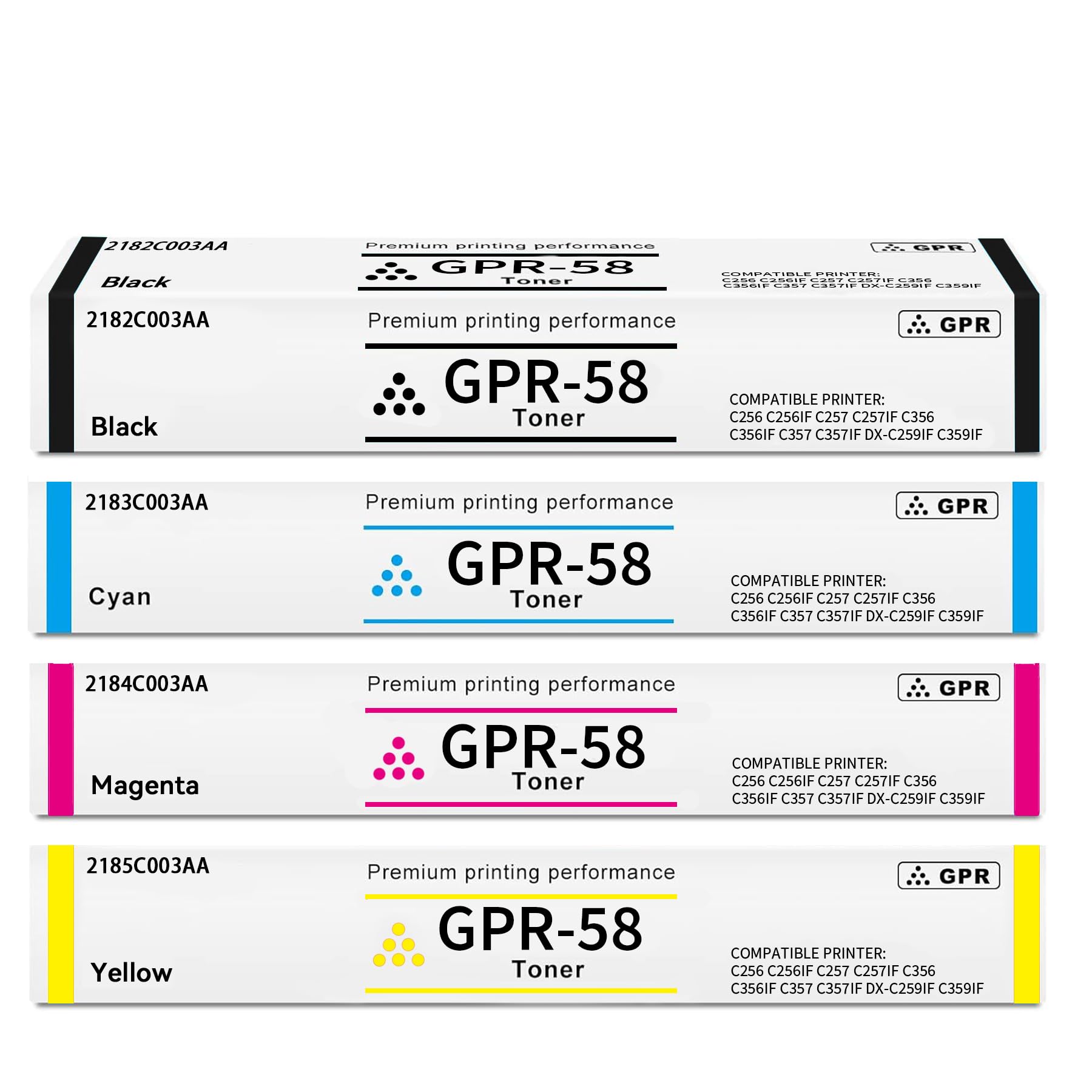 High Yield GPR-58 GPR58 Toner Cartridge for Canon Imagerunner Advance iR-ADV C256 C256iF C257 C257iF C356 C356iF C357 C357iF Printers (Black Cyan Magenta Yellow)