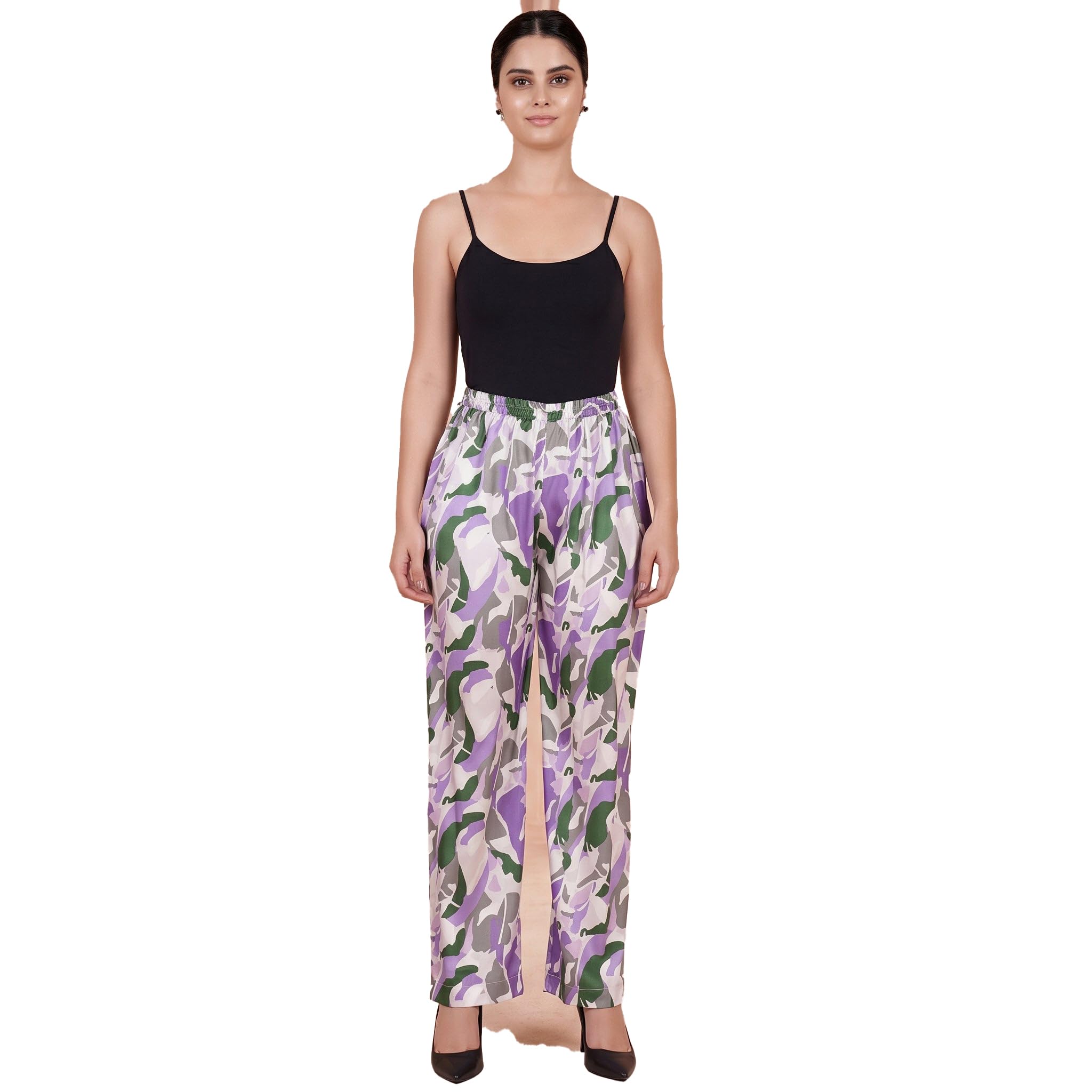 Purple Abstract Camouflage Printed Pants-image-1