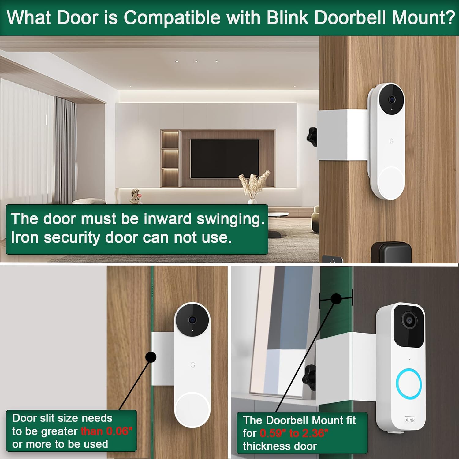 Buy Blink Doorbell Mount,No Drill Nest Doorbell Mount for Google Nest