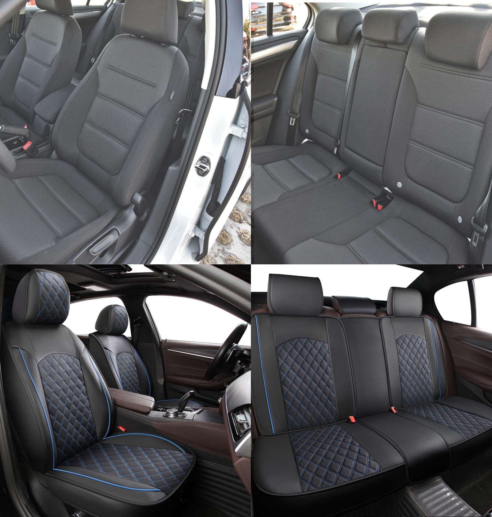 Wasserdicht Autositzbezüge Komplettes Set, Universal Autositzschoner Sitzbezüge Auto Leder für 5 Sitz Autos, SUVs, Limousinen und LKWs