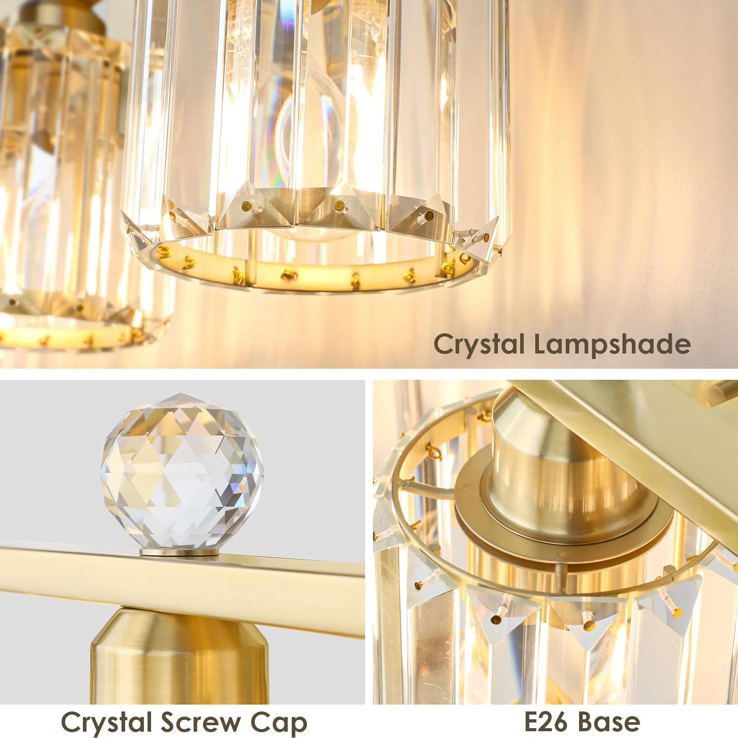 2-Light Gold Bathroom Light Fixtures,Modern Bathroom Vanity Lights Fixture with Clear Crystal Glass Shade,Brushed Gold Bath Wall Mount Lights, Light Fixtures for Mirror Bedroom Living Room