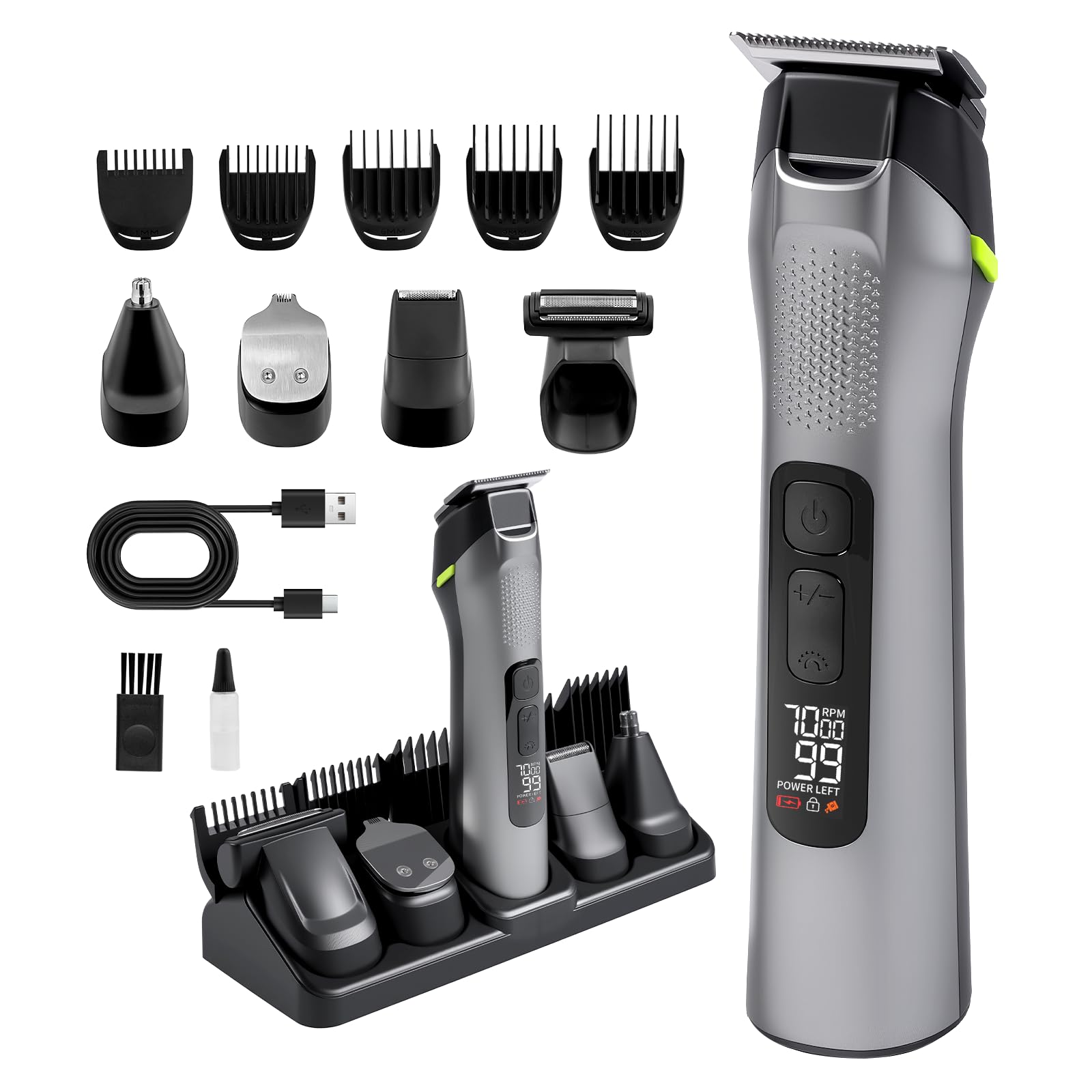 Carehabi Tondeuse Cheveux et Barbe 5 en 1 pour Hommes - Tondeuse Nasale Sans Fil, Multifonction pour Visage, Tête et Corps, Étanche IPX7, Kit de Grooming Homme (Cadeau pour Hommes)