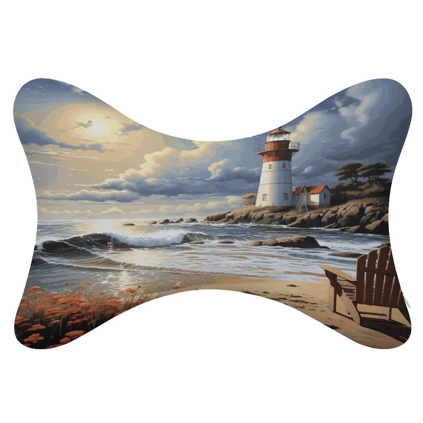 FekiLoot Sea Lighthouse Sandbeach Car Headrest Set of 2,Softness Memory Foam Car Neck Pillow with Breathable Removable Cover Car Neck Support Pillow Ergonomic for Driving, Office