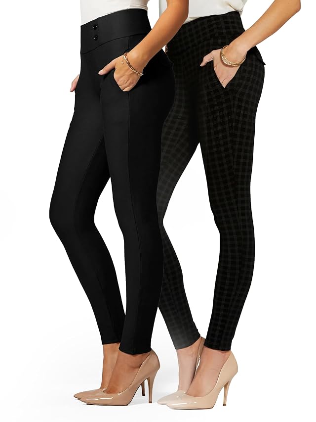 Conceited 2-Pack Stretch Slacks for Women - Wear to Work - Slim Leg Dress Pants with Pockets -