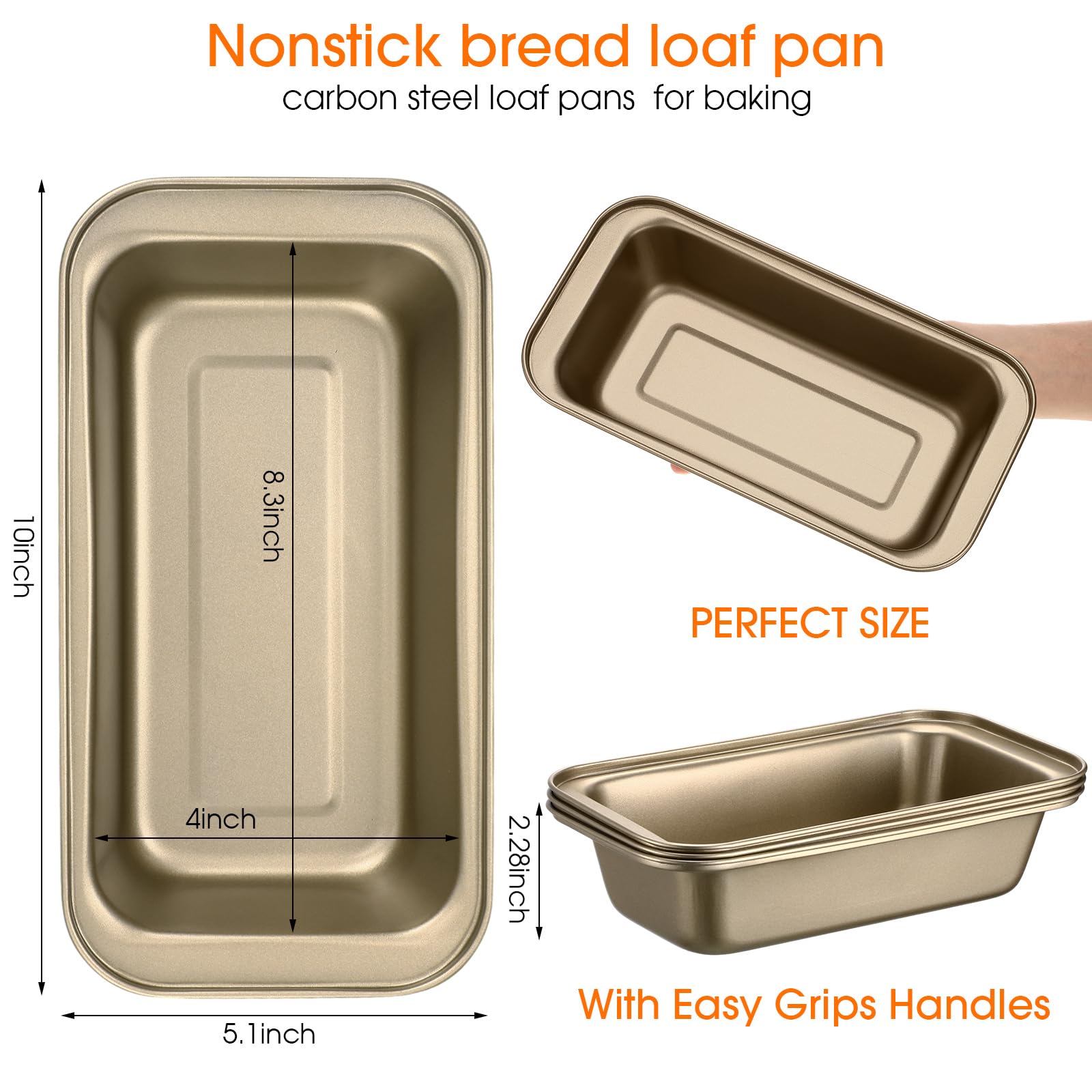 Tanlade Antihaft-Brotbackform, 24,1 x 12,7 cm, für selbstgemachtes Brot, Küche, Backform, Backform, für Zuhause, Brownies und Pfundkuchen, goldfarben, 10 Stück
