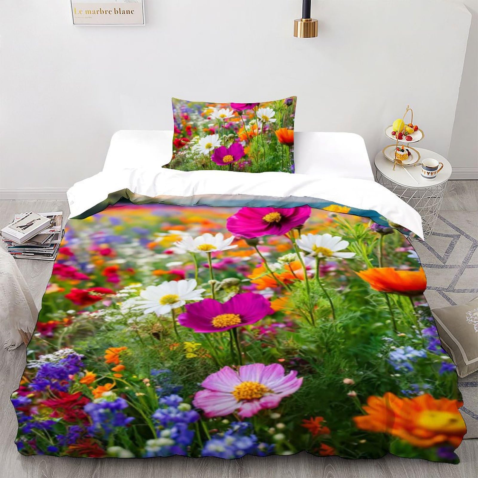 Housse de couette 135x200 microfibre fleurs avec fermeture éclair