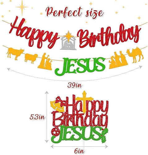 Miniatura 3 de Decoraciones de feliz cumpleaños de Jesús, pancarta de Jesús y decoración de pastel para invierno cristiano, feliz cristiano, campana, cruz