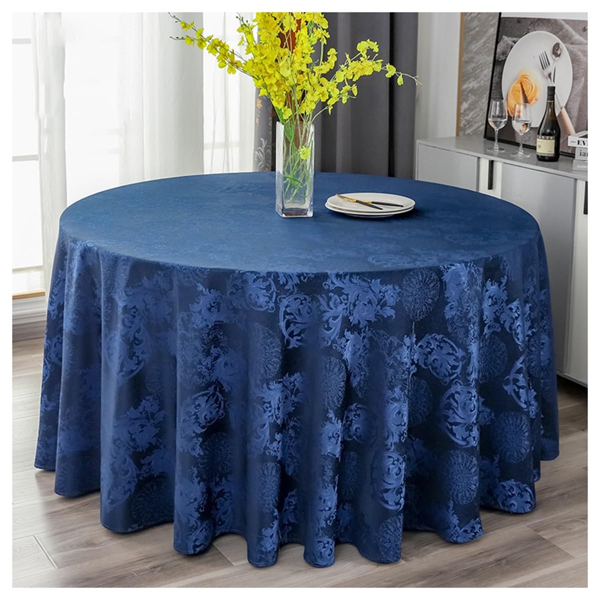 Round Polyester Tablecloth Wedding Table Cover Indoor Outdoor Table Cloths Washable Circle Table Cloth Decoration For Home, Dining, Kitchen, Garden, Party, Banquet, Hotel ( Color : Navy blue , Size :