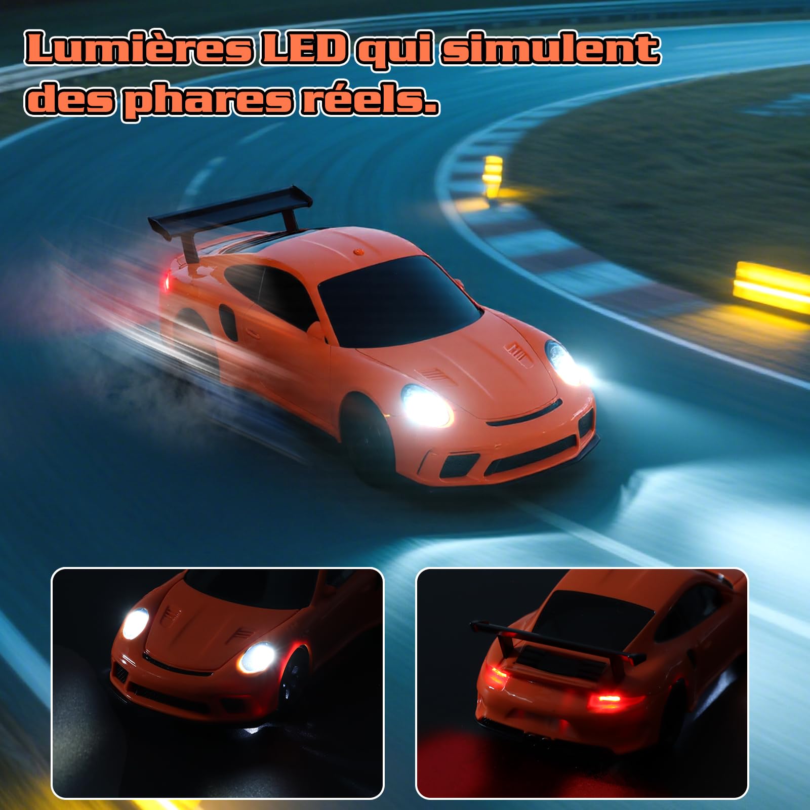 Joellfuner Mini RC Drift Car Pro, 1:43 Voiture Télécommandée Drift, 4WD Dérive Car, Mini Voiture Télécommandée avec Lumière LED, 15km/h, Cadeau de Jouet pour Les Enfants de 14+ Ans