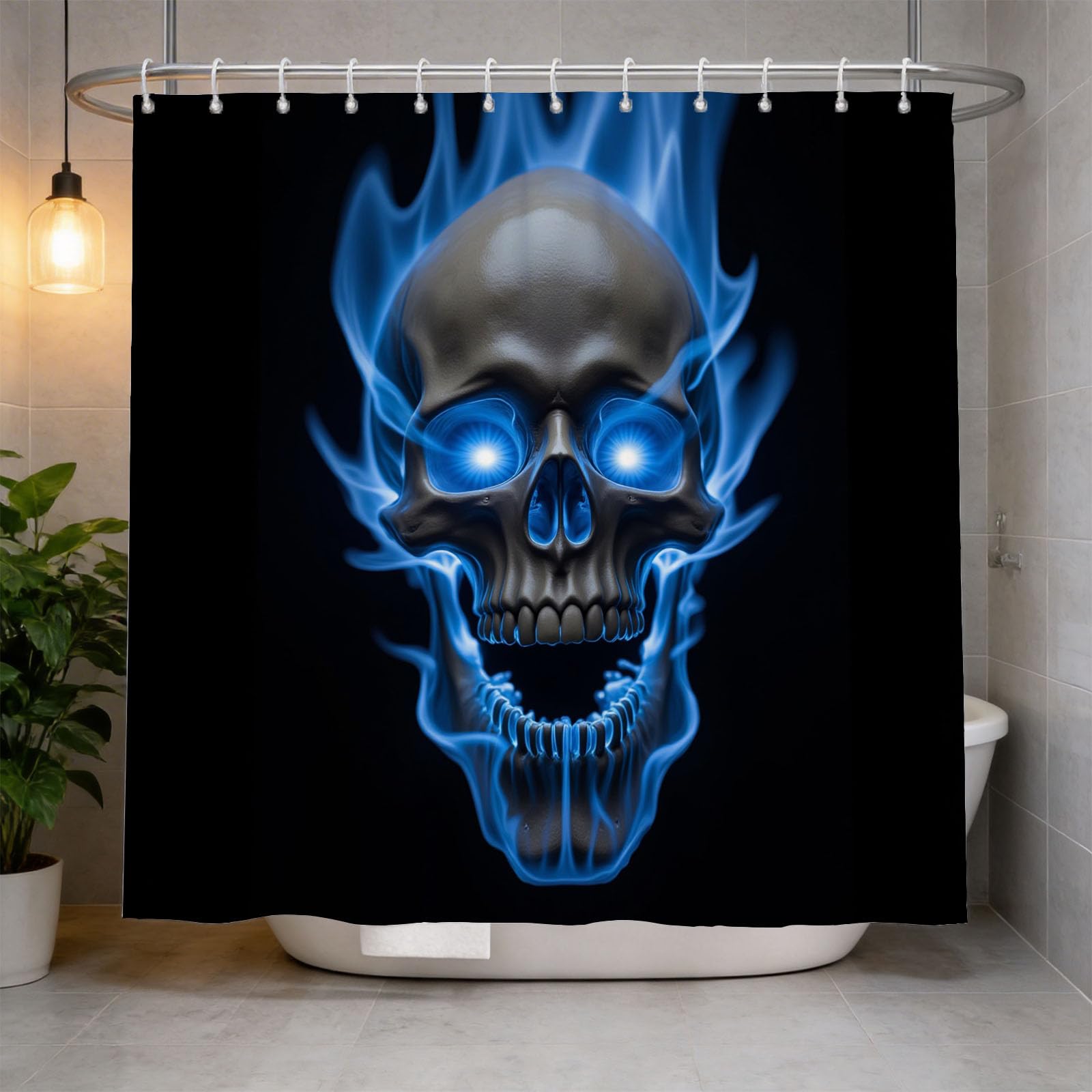 Hongduo 3D Skeleton Shower Curtain for Stalls Bathtubs Horror Bathroom Decor Shower Curtain Set Polyester Fabric Waterproof 200x200cm/79X79 Inch with Hooks