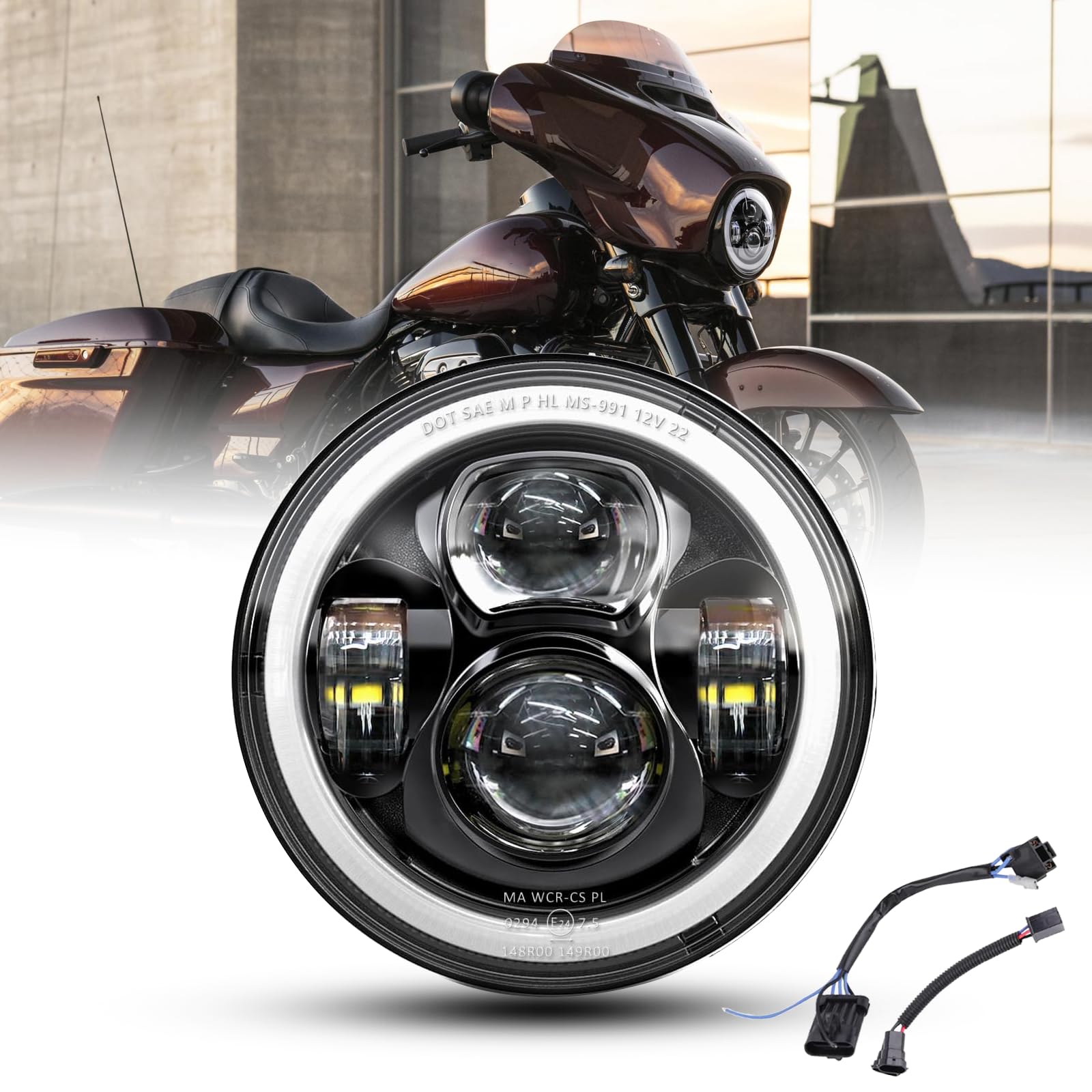 7 Zoll LED Scheinwerfer E-geprüft Motorrad mit Tagfahrlicht Projektions Scheinwerfer für Harley Davidson Street Glide Road King Special Electra Glide Ultra Classic Fat Boy