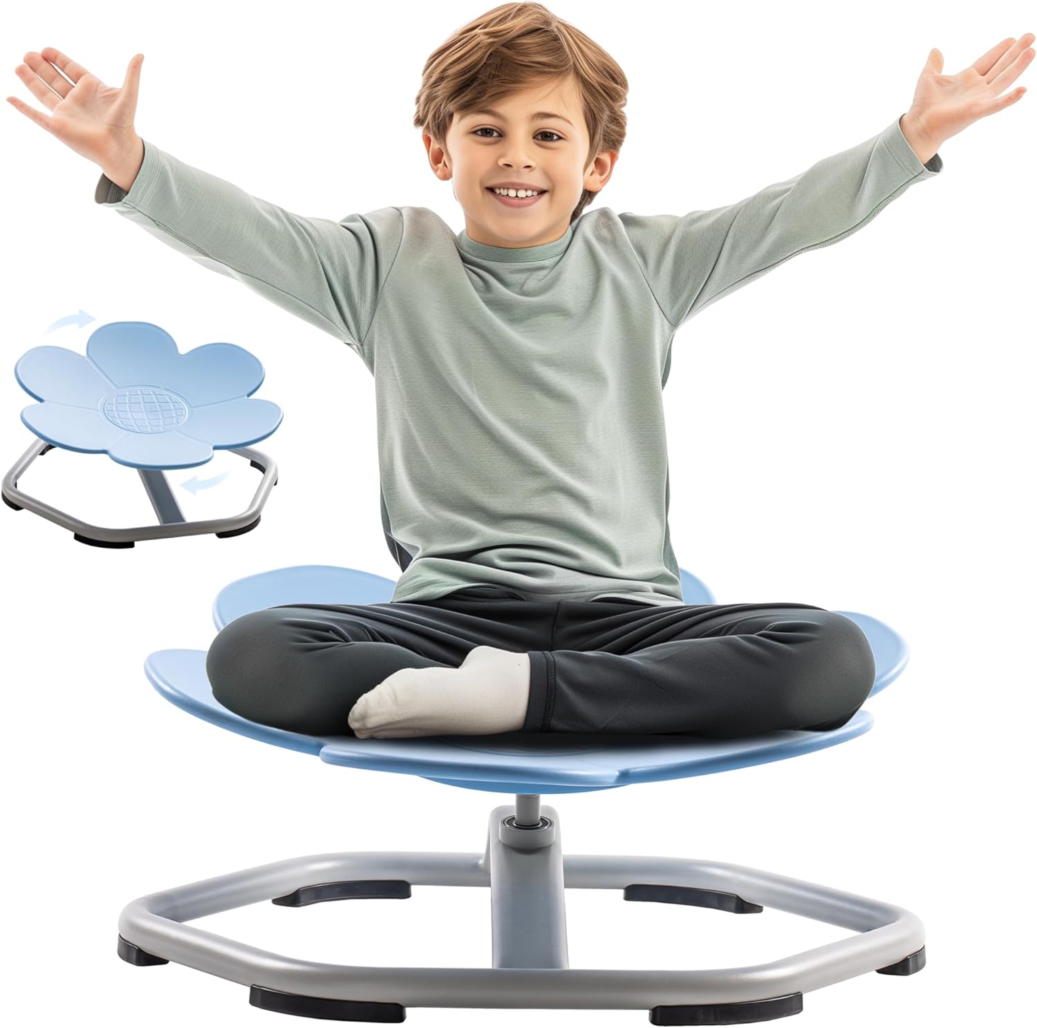 ROBOTIME Kids Sensory Swivel Chair, Autism Spinning Chair for Kids Sensory with Non-Slip Design, Training Body Coordination, No Assembly (Blue)