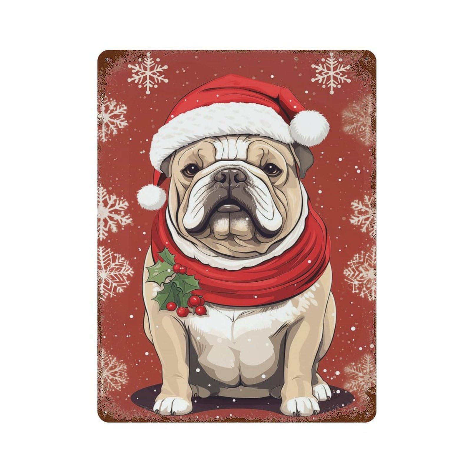 Garage Style Vintage Bulldog Xmas Rustic Tin Plaque 15.7"x11.8", Classic Wall Plaque for Bar And Workshop