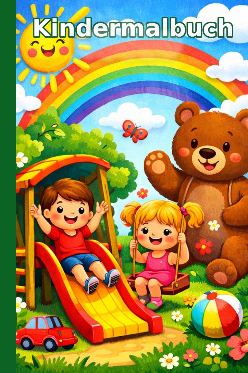 Mein buntes Malbuch: 90 fröhliche Ausmalseiten mit Kindern, Bären, Spielplatz, Sonne und Natur