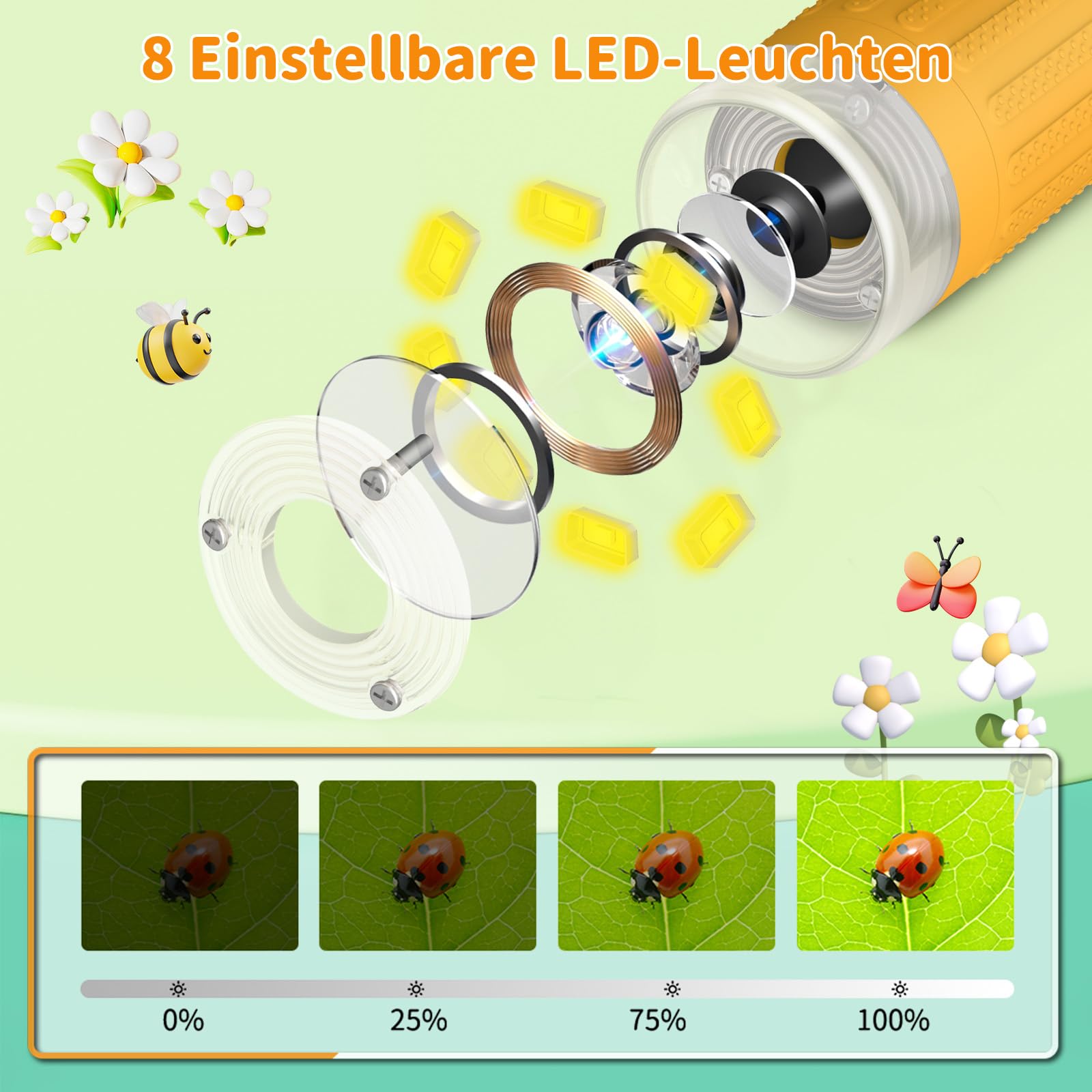Microscope Numérique pour Enfants avec Écran IPS 3.0 Pouces, Rechargeable, Grossissement 1000x, 8 Lumières LED, Jouet Expérimental et Cadeau Éducatif pour Enfants de 3 à 12 Ans et Adultes