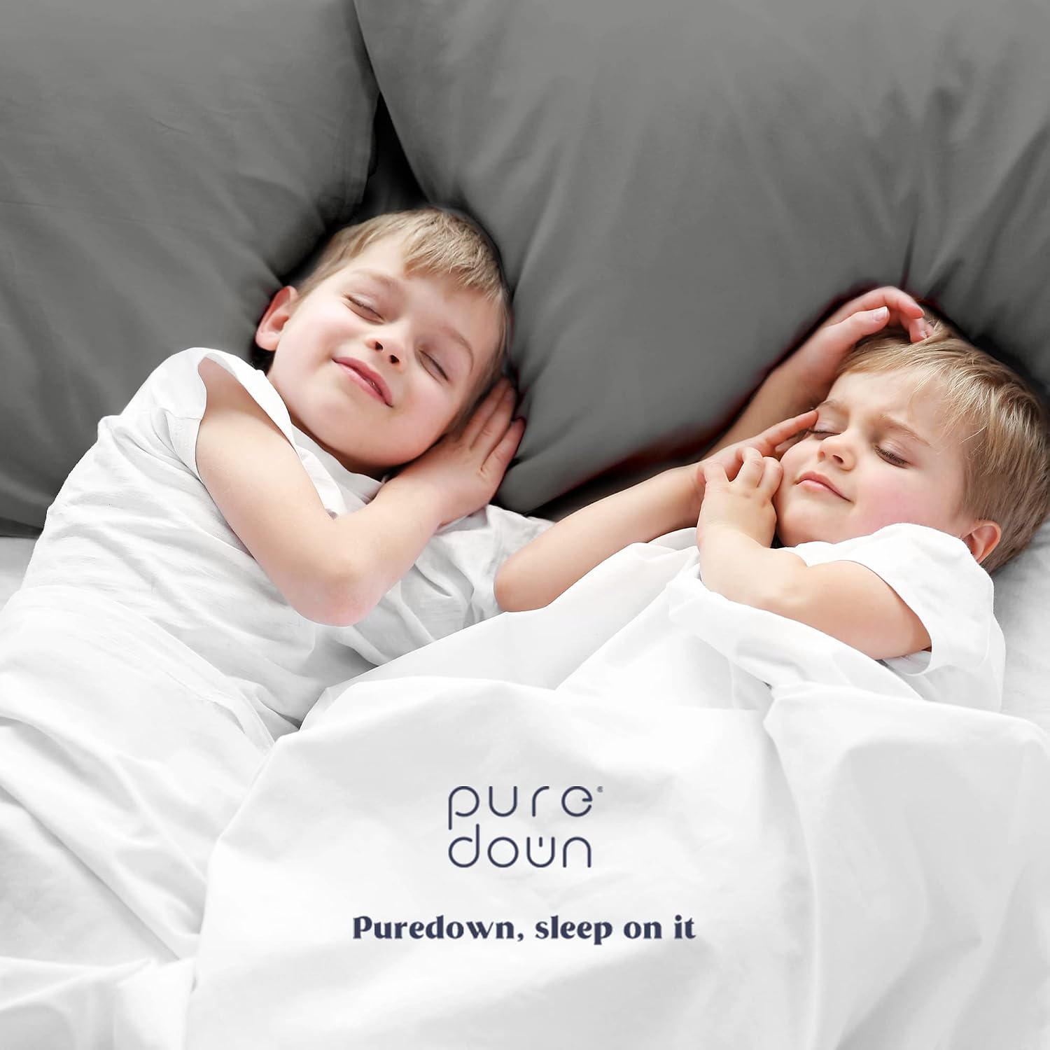 puredown® Feather Bed Pillows for Sleeping 2 Pack, 100% Cotton Cover Pillow Inserts Washable Queen Size, Light Gray
