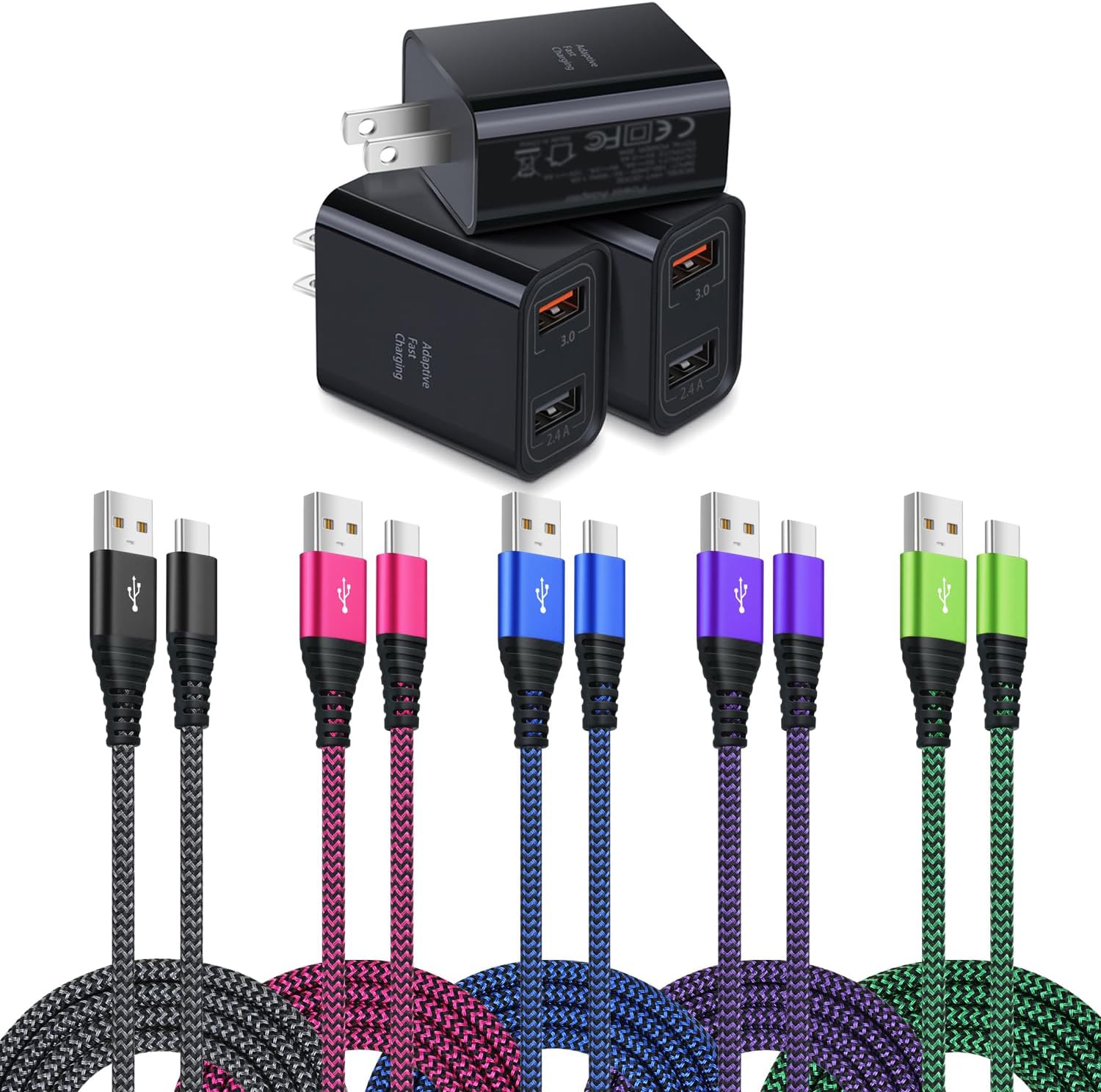 Dual USB Wall Charger, Costyle 3 Pack Total 30W USB Fast Charger Block with 10FT Long USB C Cable Compatible for Samsung Galaxy S23 S22 S21 S20FE Note 20 Ultra A54 A53 A03S