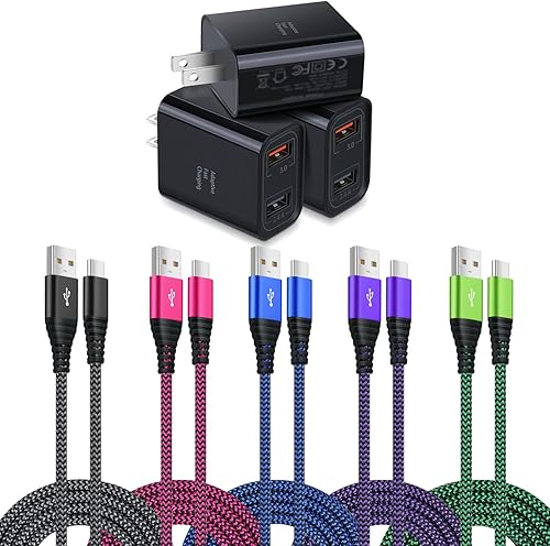 Costyle - Cargador de pared USB doble, paquete de 3 unidades en total de 30 W USB con cable USB C de 10 pies de largo, compatible con Samsung Galaxy