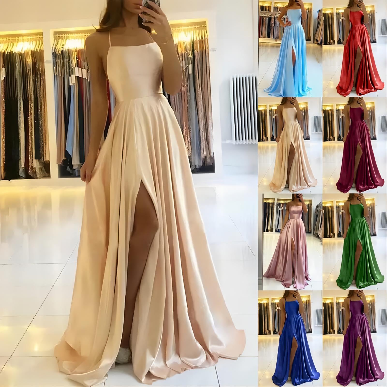 xxxiticat - Abito da sera da donna, elegante, abito da sposa, da principessa, da damigella d'onore, con scollo a V e spalle scoperte,
