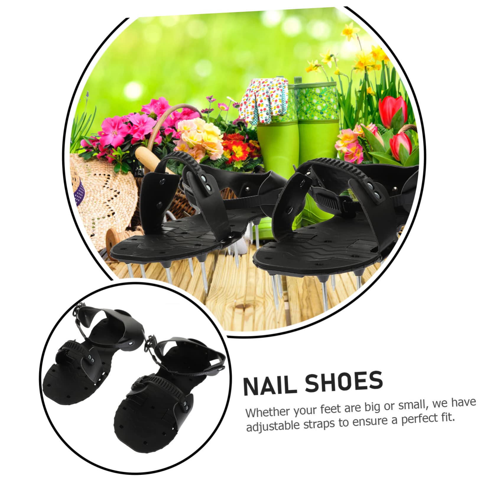 Gatuida Zapatos Aireadores de Césped de PU Negro Correas Ajustables para Jardinería, Herramienta Manual para Mejorar la Salud del Césped y Airear el Suelo