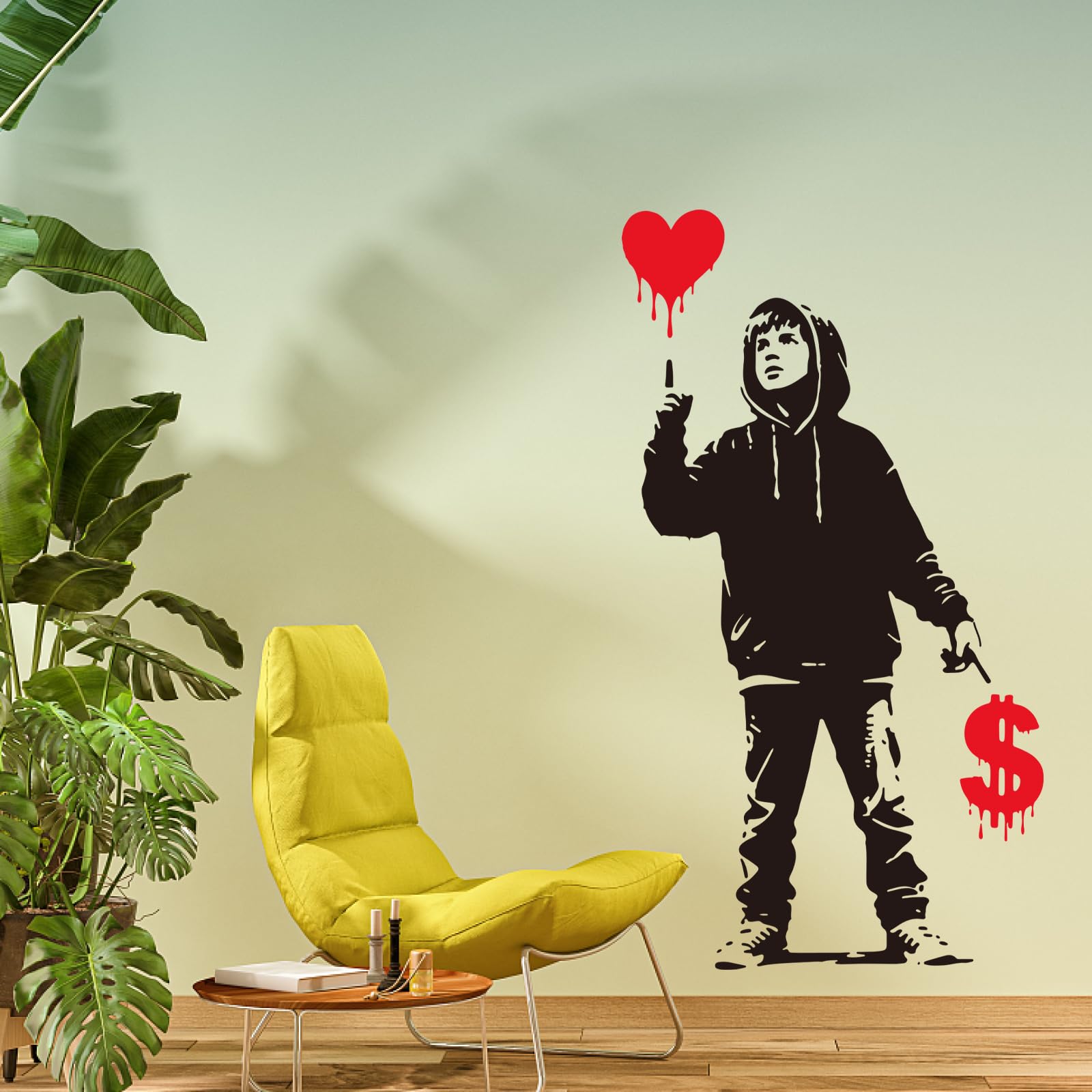 PLIGREAT Banksy Love Boy Wall Stickers Removable Vinyl Wall Decals Banksy Graffiti Art Mural Decals for Bedroom Living Room Nursery Office Home DIY Decor, 90 x 30cm โ image 1