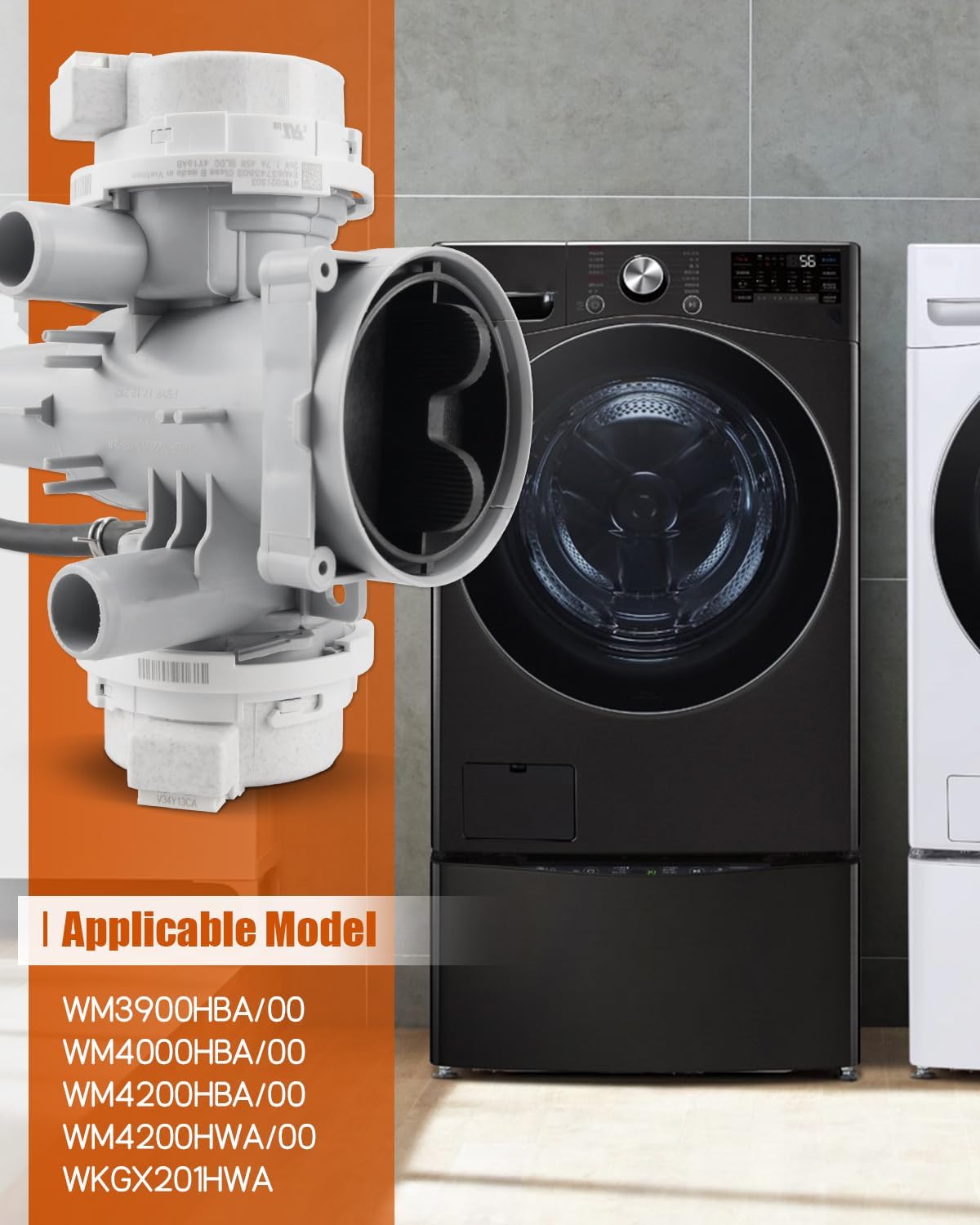 AHA75853803 Washer Drain Pump Fits for LG Washing Machine WKGX201HWA WM3900HBA/00 WM4000HBA/00 WM4200HBA/00 WM4200HWA/00, Replace EAP12750086