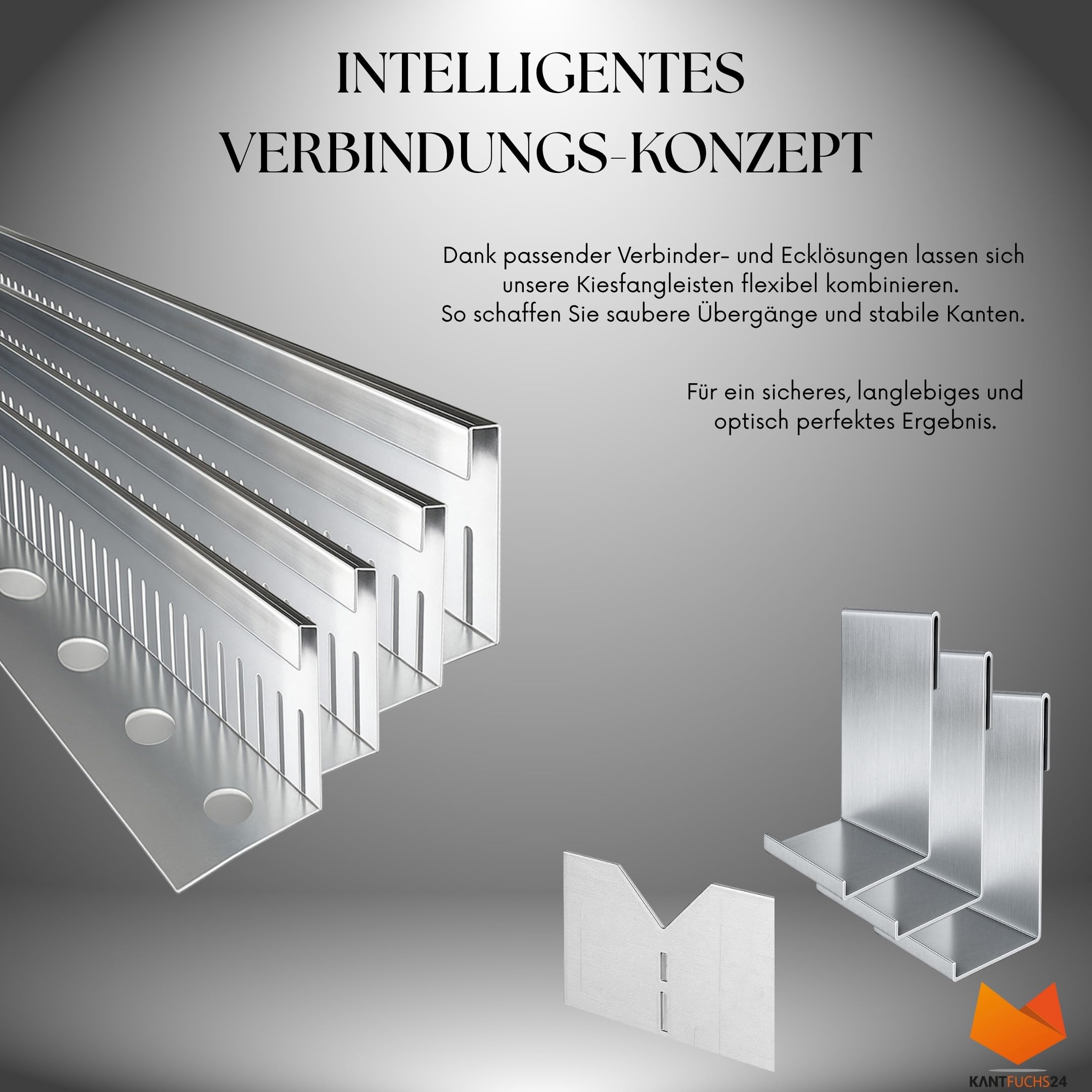 Premium Kiesfangleiste Aluminium 4 Meter x 120mm KantFuchs24 Exklusiv Randabschluss Kiesbeläge Dachbegrünungen Flachdächer Made in Germany 4x 1 Meter mit 3 Stoßverbindern und einem Eckverbinder