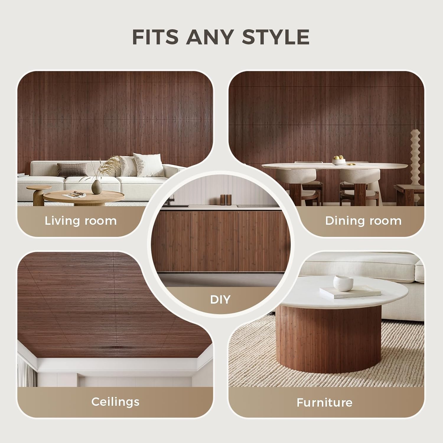 OUZUGIE 1 Pack 96x24 Inch Natural Bamboo Wall Panel – Coffee Pole Wrap Paneling for Walls, Ceilings, Cabinets, Furniture – Ideal for Bedroom, Living Room & Office DIY Decor