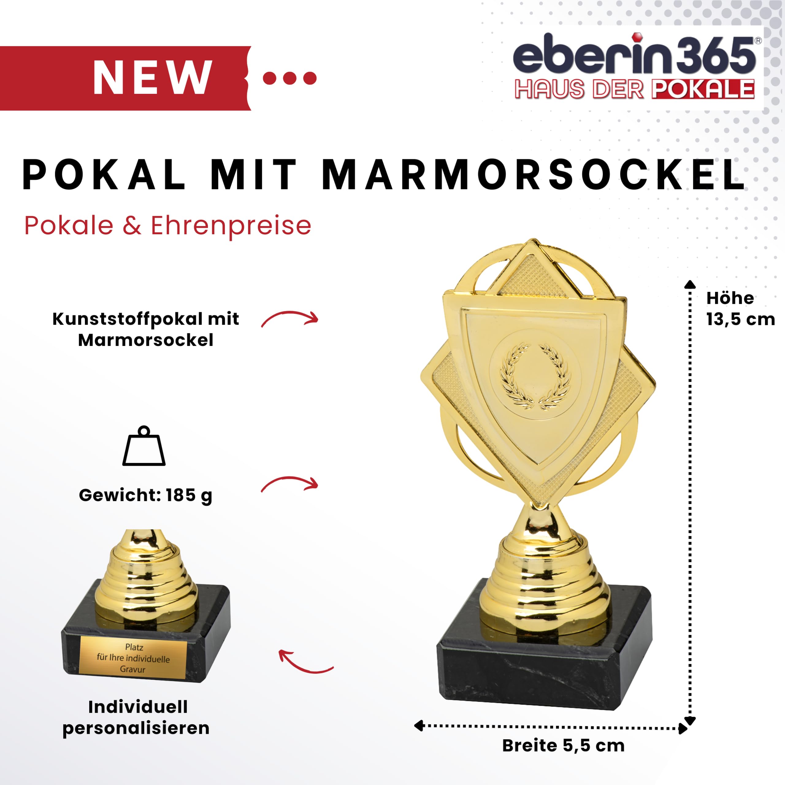 Dart Pokal 13,5 cm mit Marmor-Sockel | Pokalserie in Gold Silber Bronze für Darts-Turnier & Wettbewerb | mit Gravur Trophäe für 1. 2. 3. Platz (3-er Set)