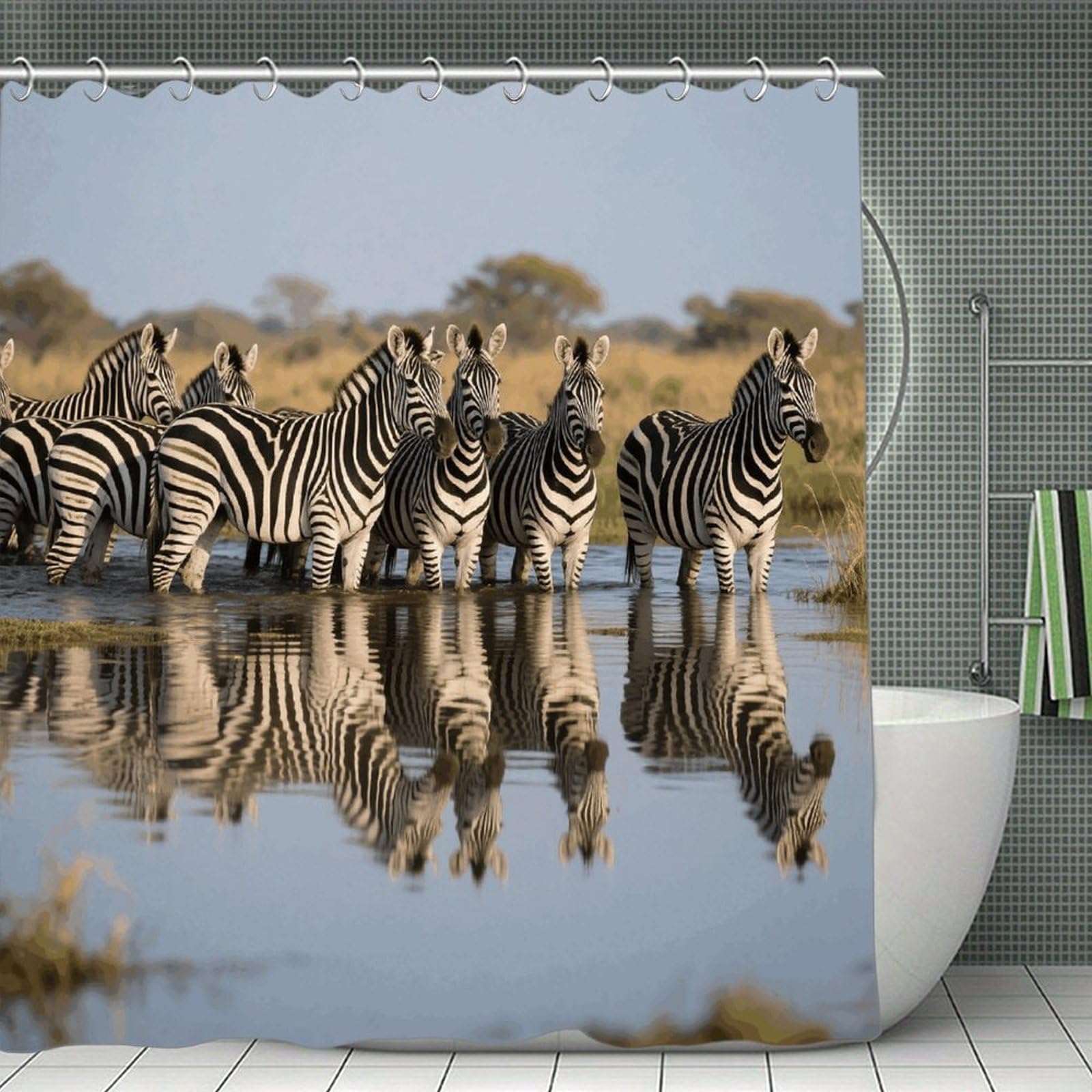 VstaDank Zebra Shower Curtain Waterproof Bathroom Shower Curtain with C Type Hooks Soft Lightweight Shower Curtains Liner Washable Polyester Cloth Shower Liner 71x71 Inch