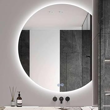 LED Lighted Wall Mirror, 50cm/60cm/70cm/80cm Semi-Circular Frameless Bathroom Mirror, Large Lighted Vanity Mirrors, Dimmable, Anti-Fog, Touch SwitchRight Cut,50cm