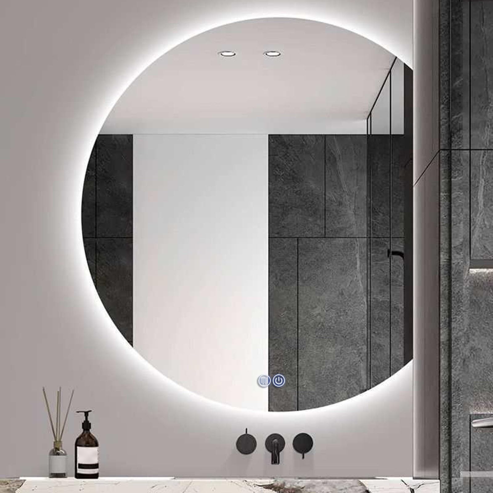 SXFSDOU LED Lighted Wall Mirror, Frameless Vanity Mirror with Dimmable Anti-Fog Touch Switch, Large Makeup for Bathroom