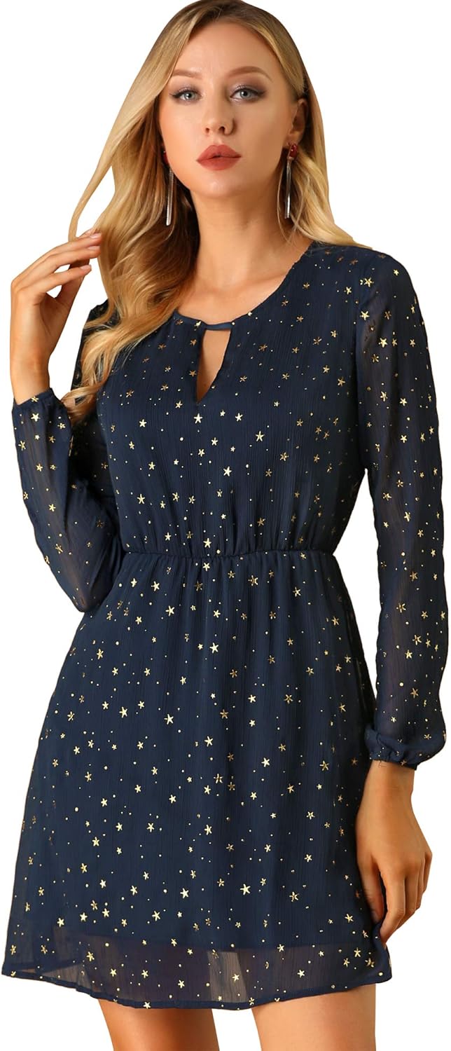 Allegra Ok Girls’s Choker V Neck Classic Flared Gilding Metallic Shiny Star A-Line Costume