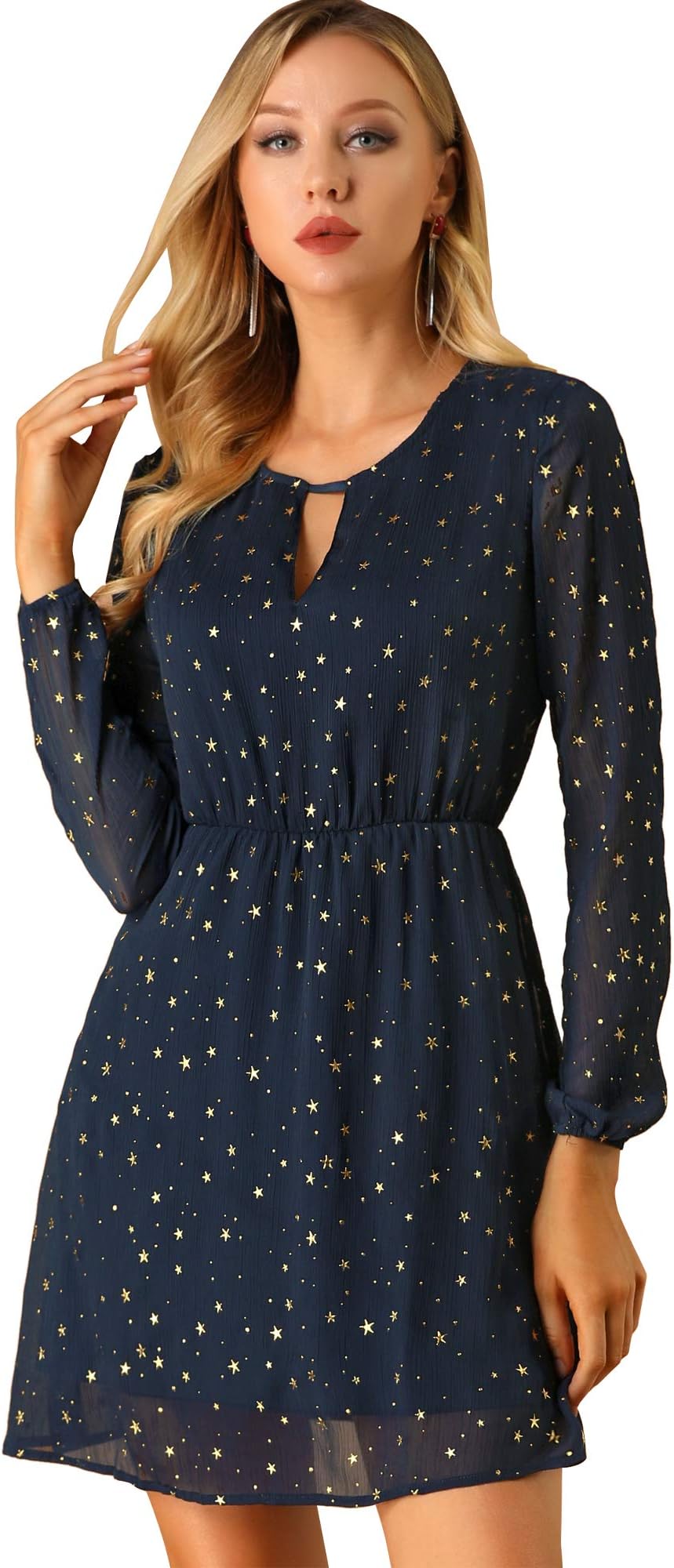 Women's Choker V Neck Gilding Metallic Star Halloween Party Flared A-Line Dress