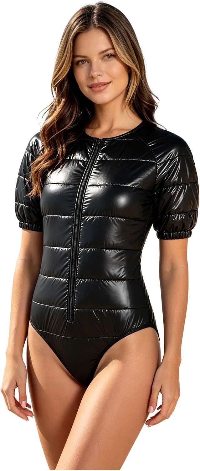 FEESHOW Women Padded Quilted Leotards One Piece Body Tops