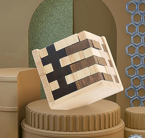 Miniatura 2 de Ahyuan - Rompecabezas de madera en forma de T, rompecabezas de lógica, juguete educativo para niños y adultos (azul y natural)