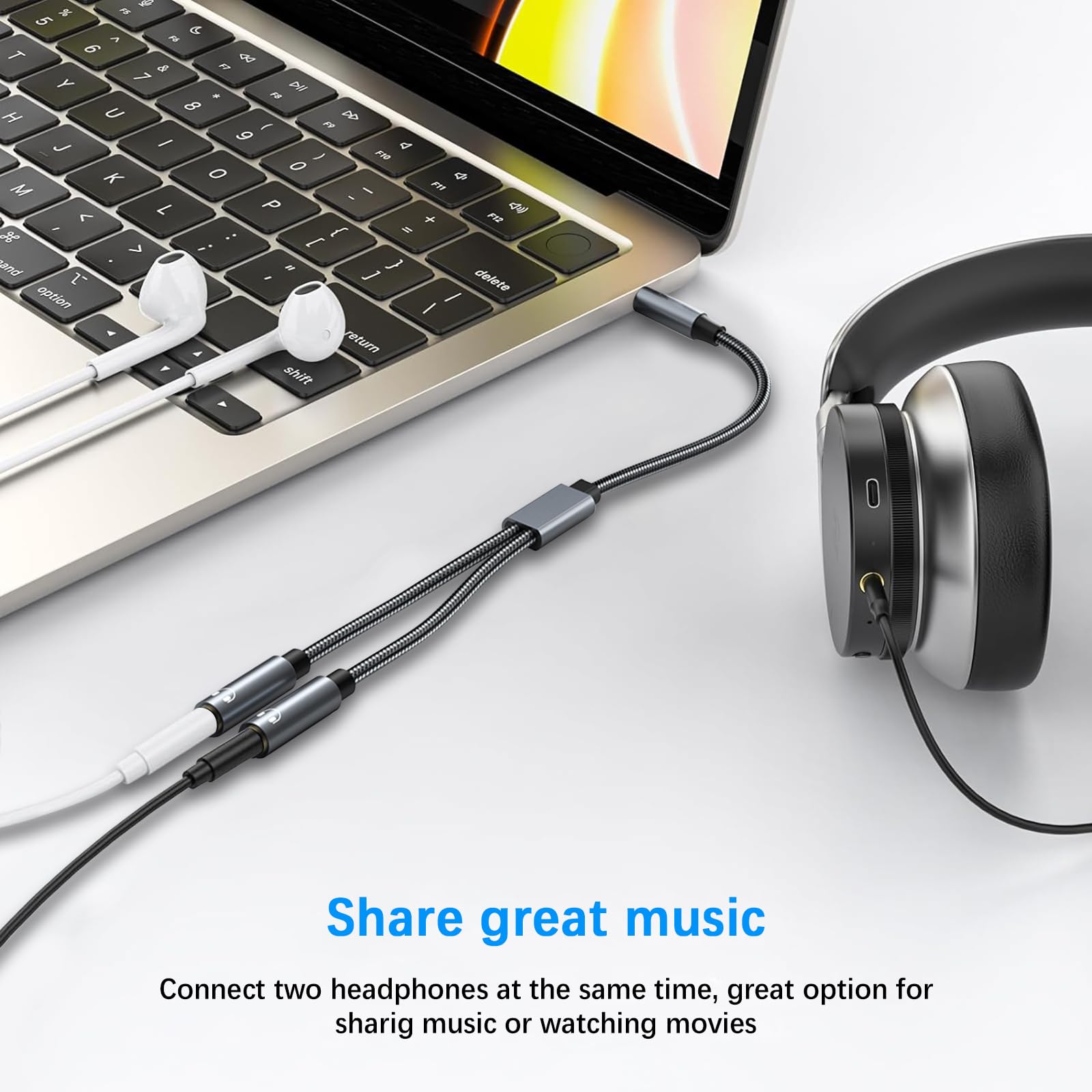 Avigers 3.5mm Splitter Audio Double Headphone Jack Mâle vers 2 Femelle Adaptateur Casque Stéréo Y Splitter