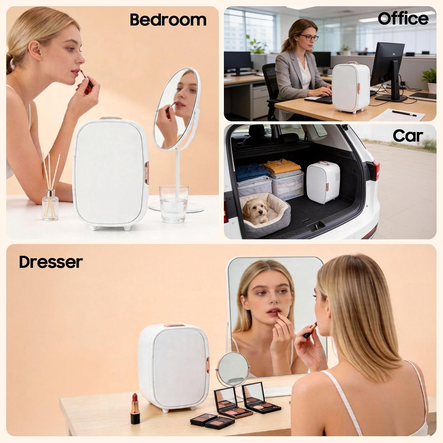 12 Liter Skincare Fridge, 20℃/68℉ Low Noise Constant Temperature Cosmetic Fridge Home Beauty Cosmetics Refrigerator Portable Control Mini Compact Beauty Refrigerator for Bedroom Office & Car (White)