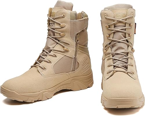 Miniatura 5 de Botas tácticas para hombre, botas de combate de 8 pulgadas, botas de trabajo para hombres, duraderas con cremallera lateral, botas militares de