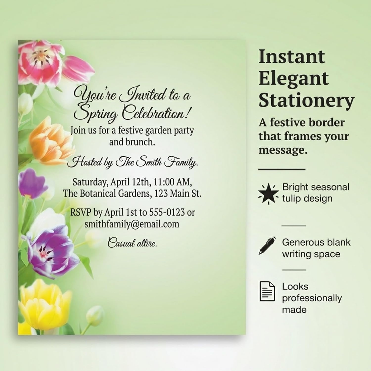 PaperDirect Fresh Tulips Border Paper, Green Gradient Background with Colorful Flowers, 8.5 x 11, Acid-Free, Stationery for Invitations, Flyers, Scrapbooks, Cards, 25 Sheets image 2