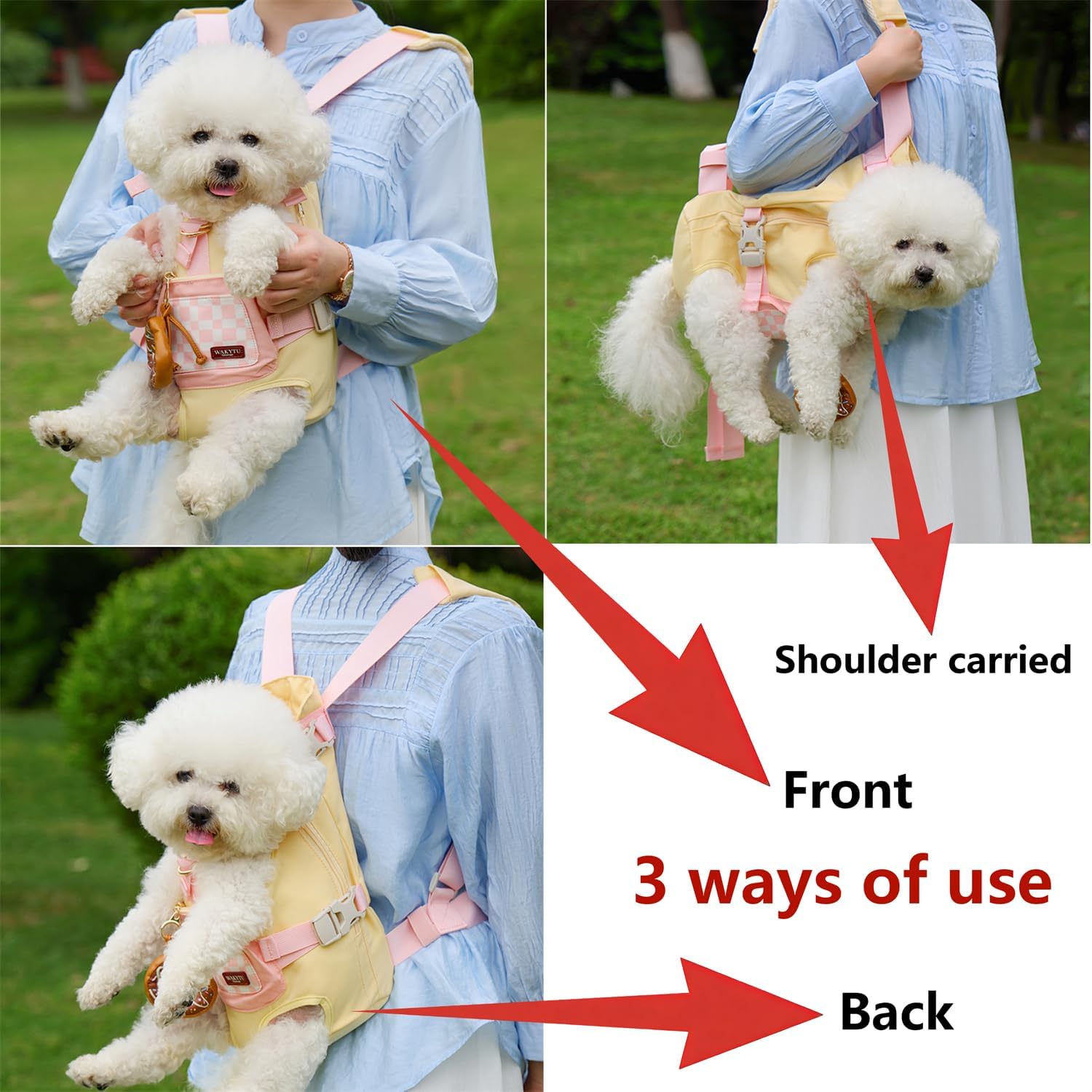 Pet Outdoor Portable Backpack, Dog Cat Front Chest Backpack, Breathable Anti-Escape Travel Bag (Yellow,Medium)