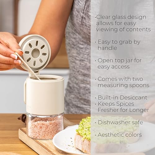Miniatura 7 de Zuutii Tarros de especias de vidrio a prueba de humedad con cucharas, juego de 4 botellas de especias de 10 oz/10.1 fl oz, mini tarros de