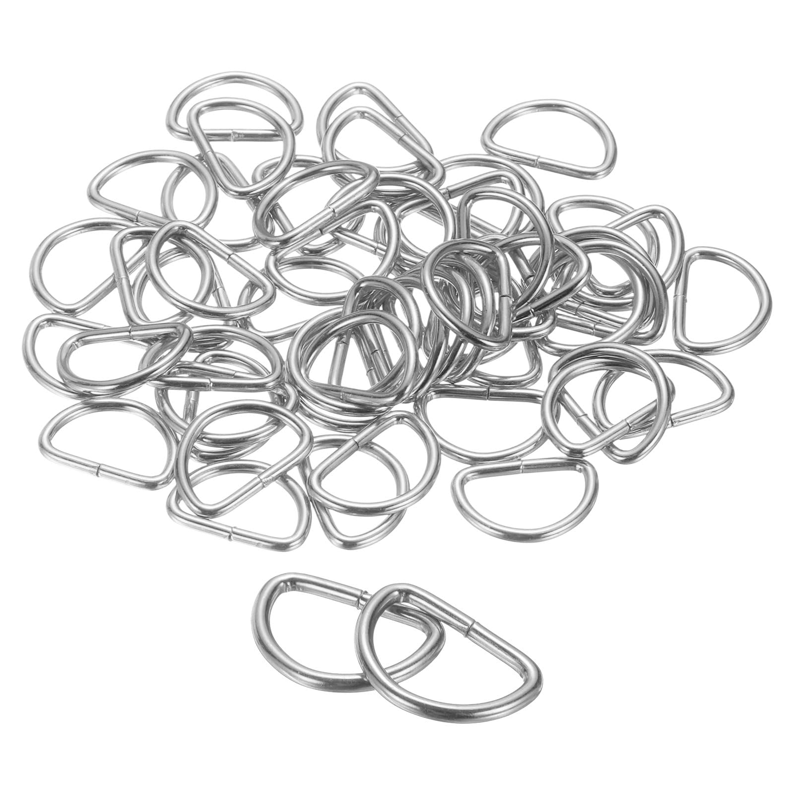 sourcing map 50pcs D Ring 5/8" (15mm) Metal Electroplate D-Shape Buckle Clips Multi-Purpose Buckle Strap Sewing Accessories for Dog Collars Backpacks Webbing Strap, Silver