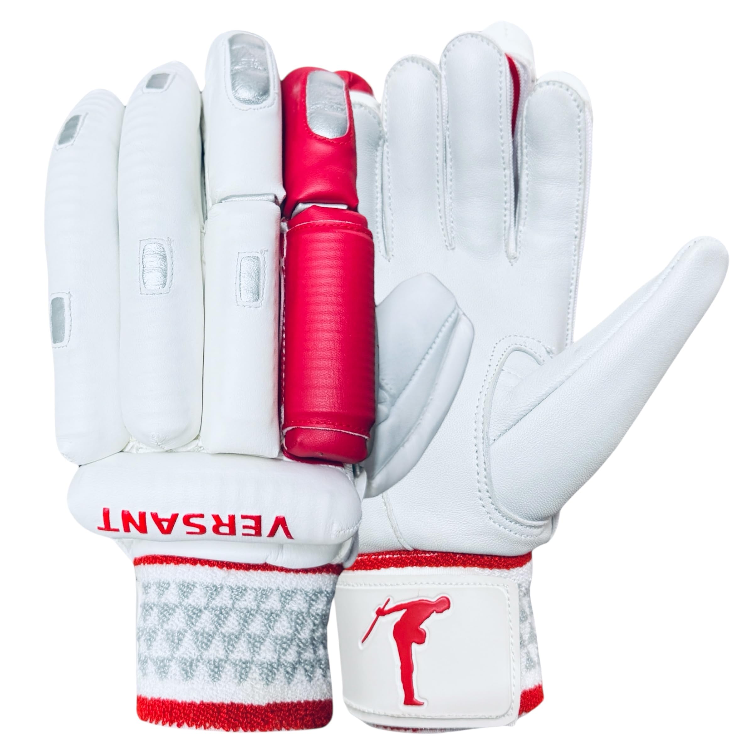 VERSANT Showman Grind Cricket Batting Gloves (White-RED-Silver, Youth, Left Handed)-image-22