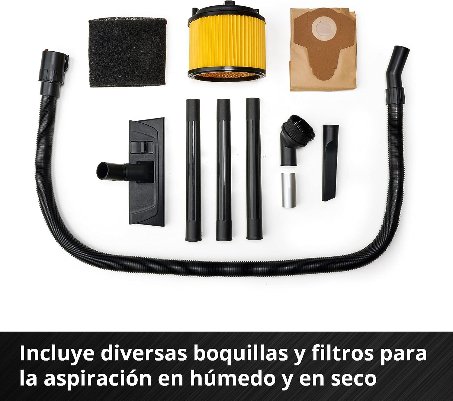 Einhell Aspirador seco-húmedo (Iones de Litio, 86 Db Potencia Sonora, 8 kPa, 20 L, Recipiente de Acero ino x idable, 1,5 m de Manguera de aspiración, sin batería)